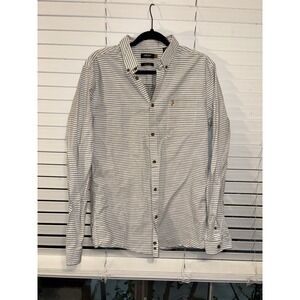 NWT FARAH Black Plaid Button Down LS Collared Shirt L-Large Slim Fit Cotton